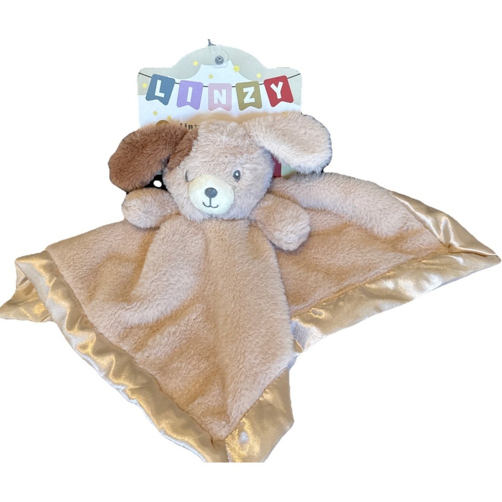 NWT Linzy Baby Beige Puppy Dog Lovey Rattle Plush Spot Infant Security Blanket
